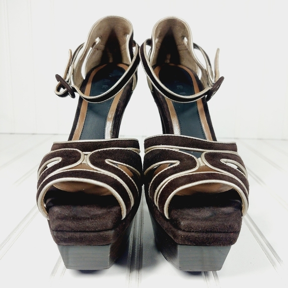 MARNI BROWN LEATHER PLATFORM ANKLE STRAP SANDALS D161 - Picture 3 of 14